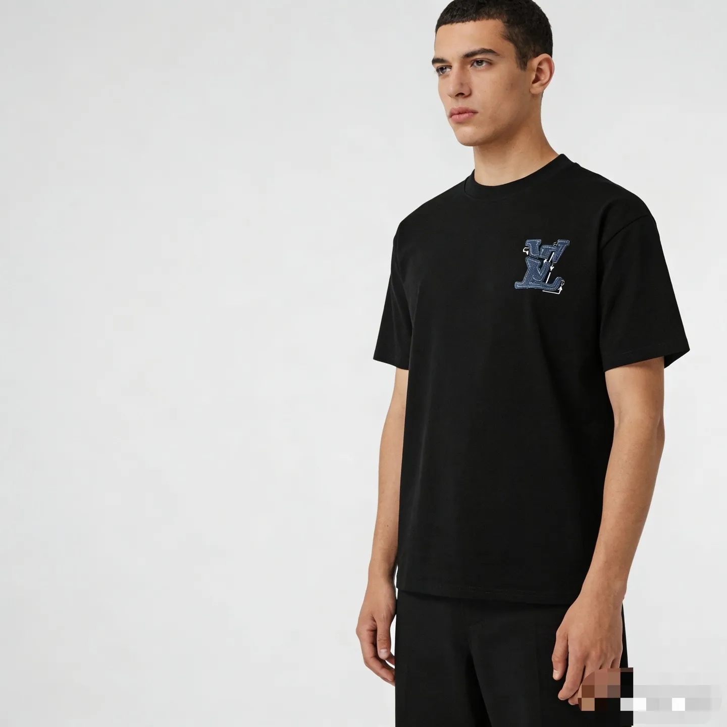 Louis Vuitton/Louis Vuitton 26ss denim patch presbyopic letter embroidered short sleeves
